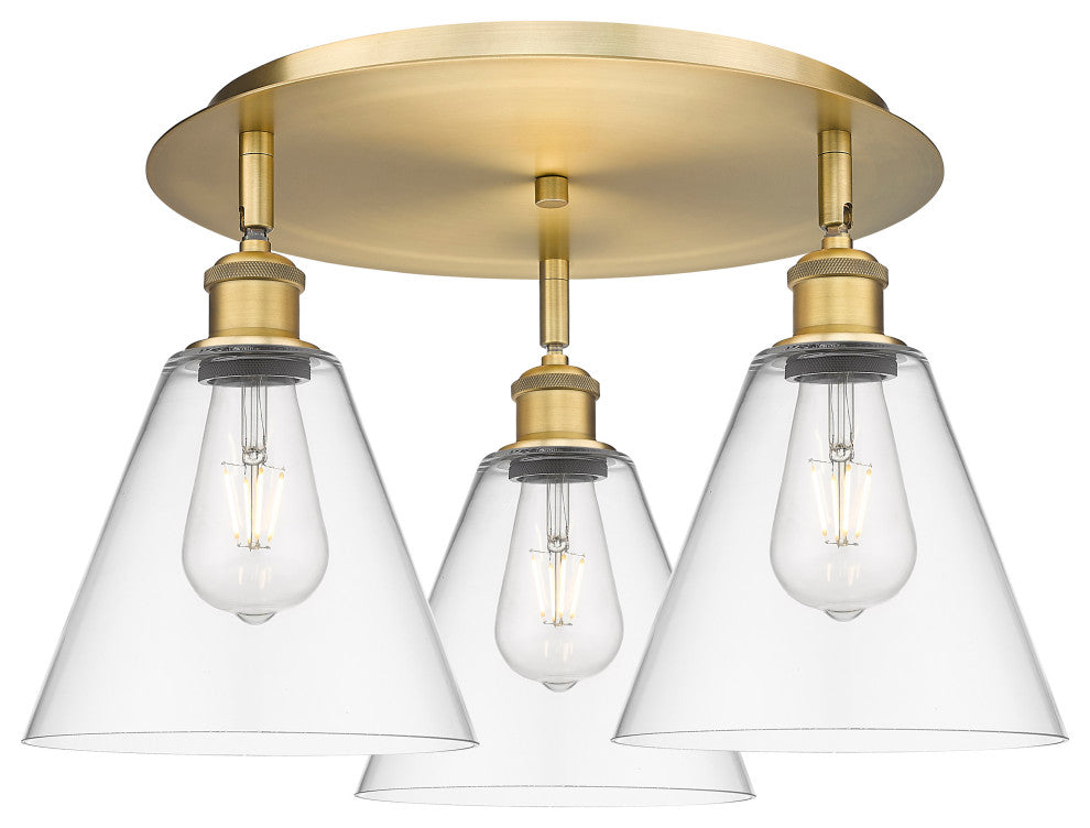 Berkshire-3 Light 20" Flush Mount-Brushed Brass, Clear Glass Shade