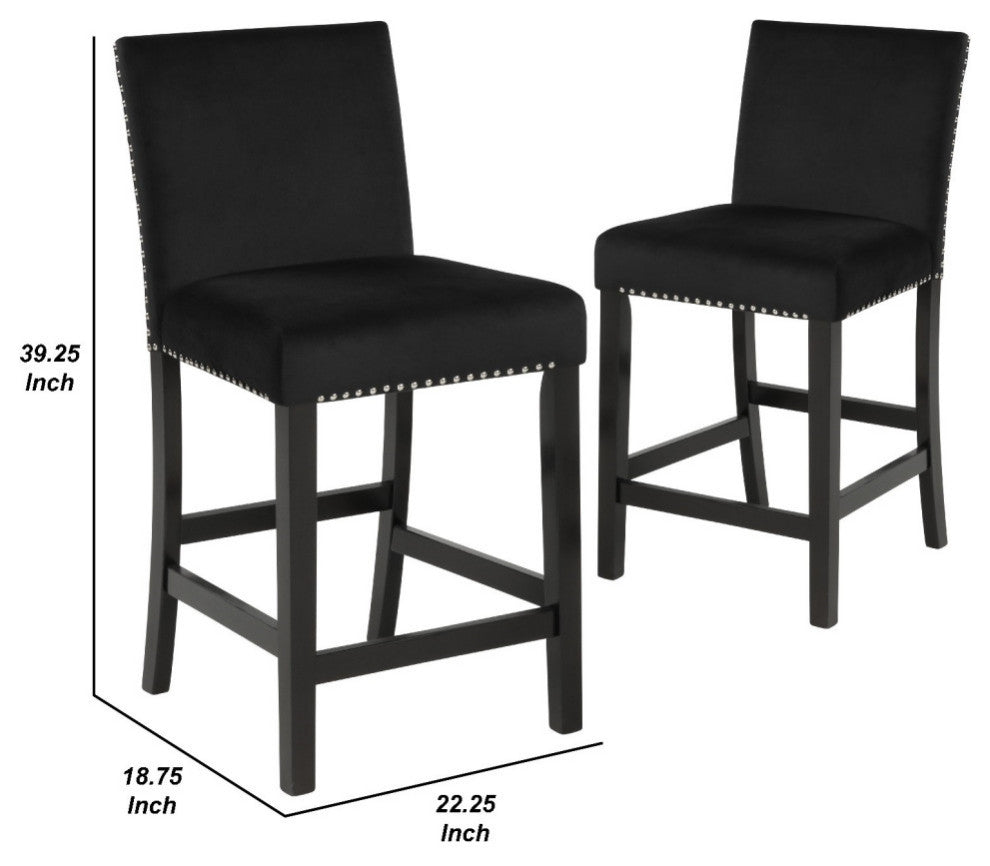 Kate 40 Inch Wooden Counter Height Chair with Velvet Seat, Set of 2, Black