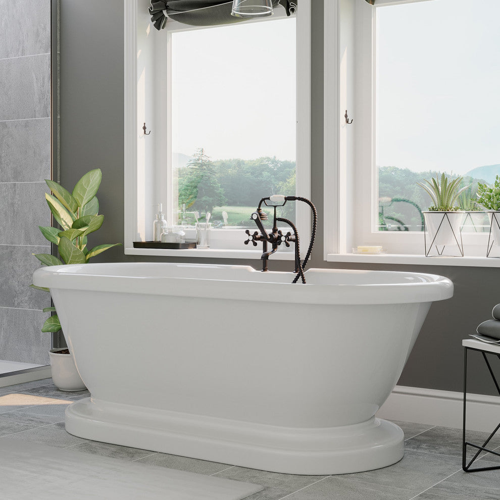 Acrylic Double Ended Pedestal Bathtub 60" X 30" With 7" Faucet Drillings