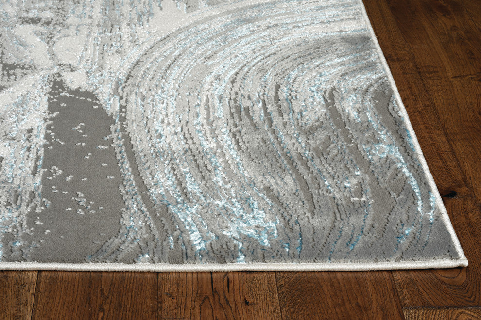KAS Luna 7130 Silver/Blue Stroked Area Rug, 3'3"x4'11"