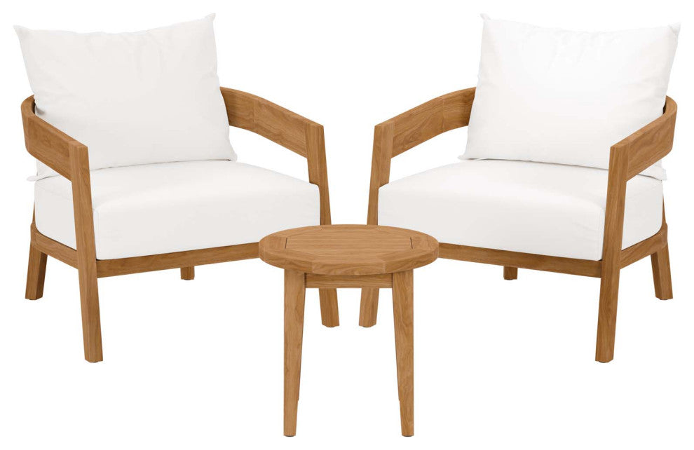 Brisbane 3-Piece Teak Wood Outdoor Patio Outdoor Patio Set, Natural White