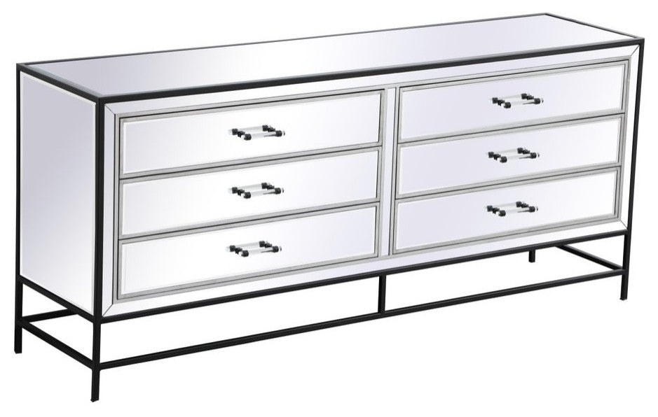 Jesse 72" Mirrored 6-Drawer Chest, Black