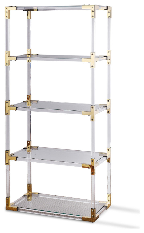 Rani Bookcase Large Acrylic and Clear Glass Brass Finish