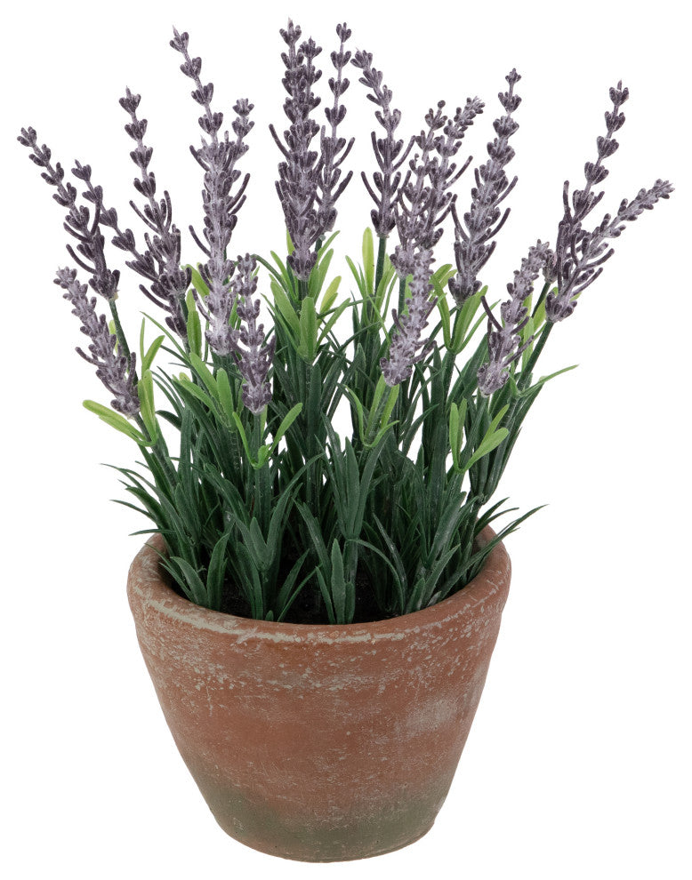 10" Artificial Lavender and Leaves, Weathered Pot
