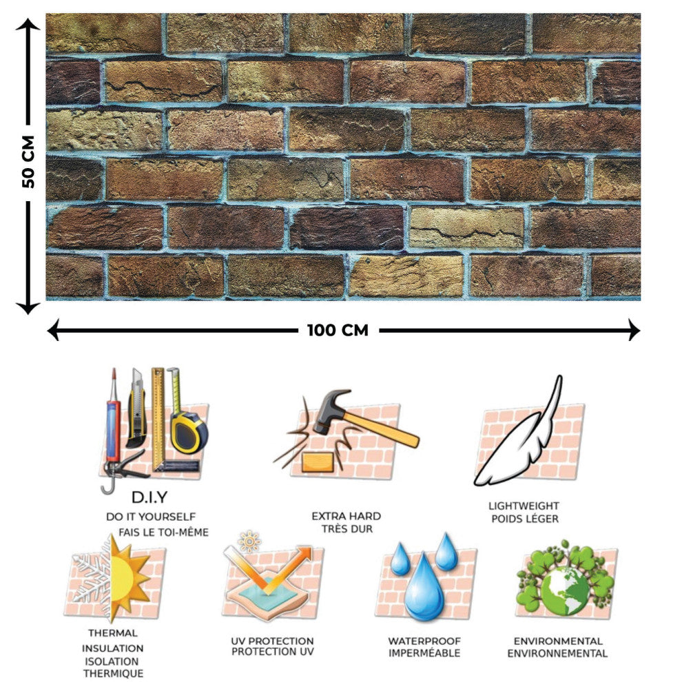 Faux Brick 3D Wall Panels, Beige Brown, Set of 10, Covers 54 sq ft