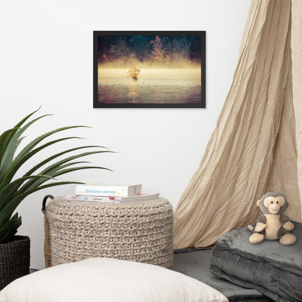 Golden Mist on Waples Pond Framed Photo Paper Wall Art Prints, Black, 12" X 18"