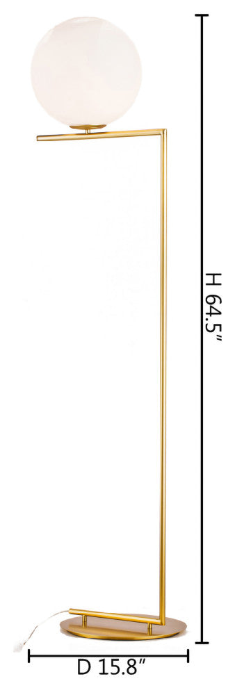 Milk White Glass Globe Floor Lamp, Brass