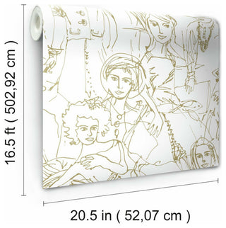 Gold & White Vogue Sketches Peel & Stick Wallpaper