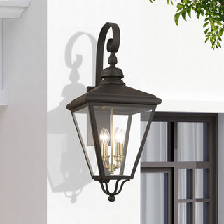 4 Light Bronze Outdoor Extra Large Wall Lantern, Antique Brass
