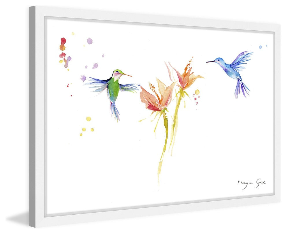 Marmont Hill, "Hummingbirds Hover" by Maya Gur Framed Painting Print, 30x20