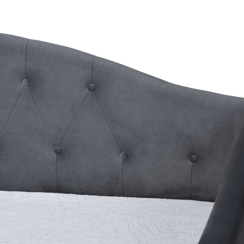 Mansi Modern Grey Velvet Fabric Upholstered Full Size 2-Drawer Daybed
