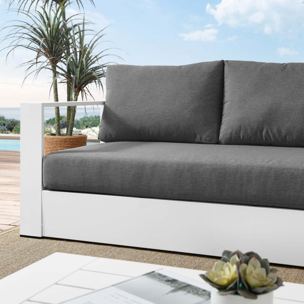 Lounge Sofa, White Gray, Aluminum, Modern, Outdoor Patio Hospitality