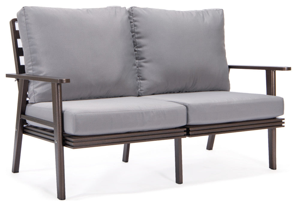 Leisuremod Walbrooke Patio Loveseat With Brown Aluminum Frame, Gray