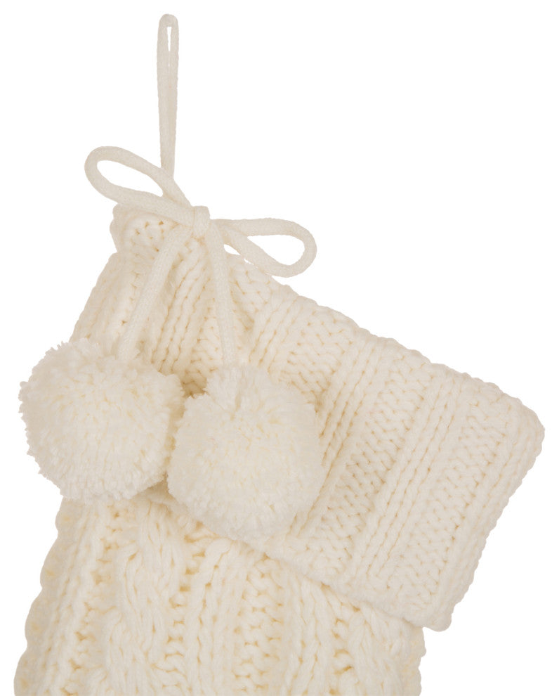 2-Pack 24"L Knitted Polyester Christmas Stocking With Pom Pom Ball, White