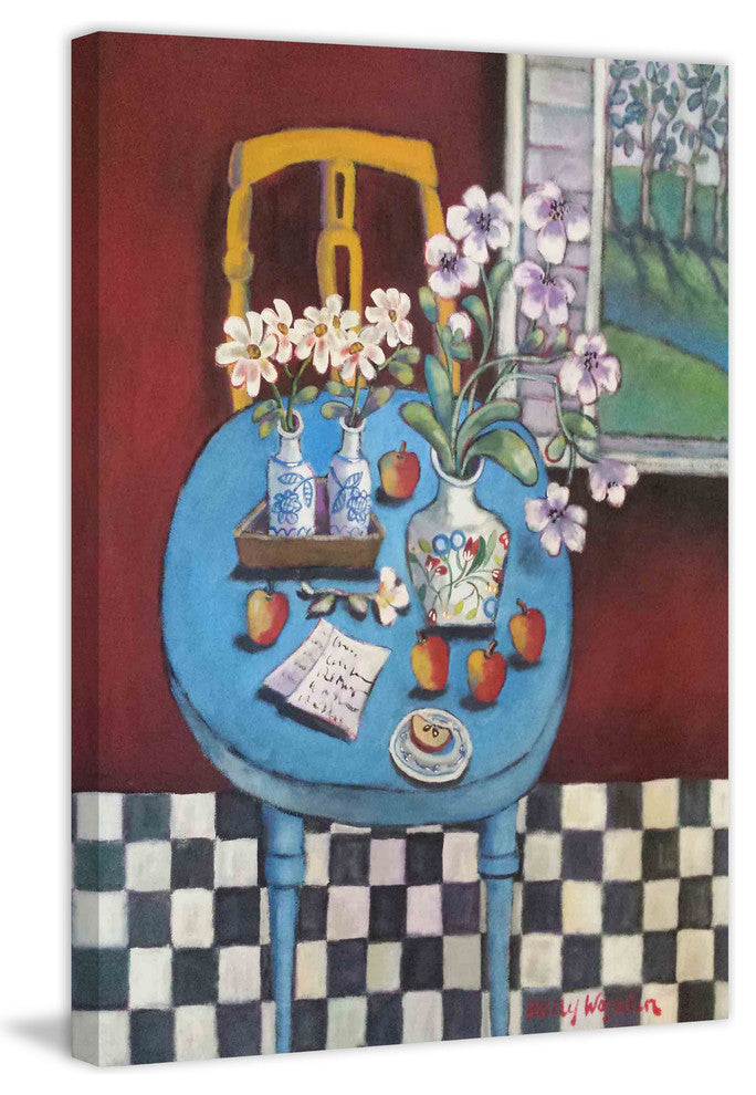 "La table en bleu" Painting Print on Wrapped Canvas
