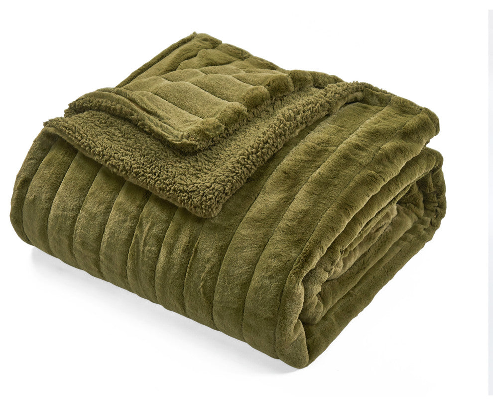 Super Mink Faux Fur Throw Blanket, Olive, 118" X 95"