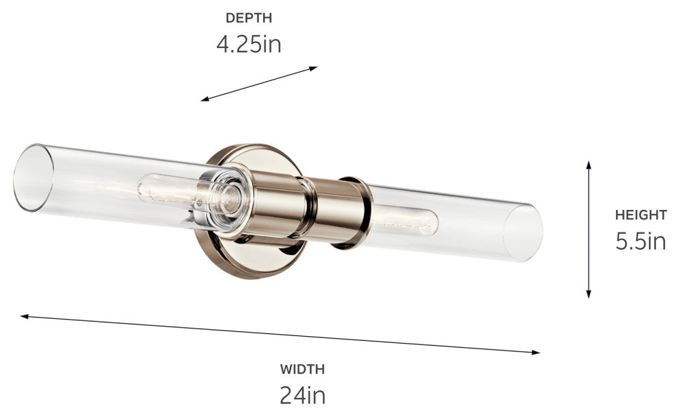 Aviv 24" 2 Light Wall Sconce With Clear Glass, Polished Nickel