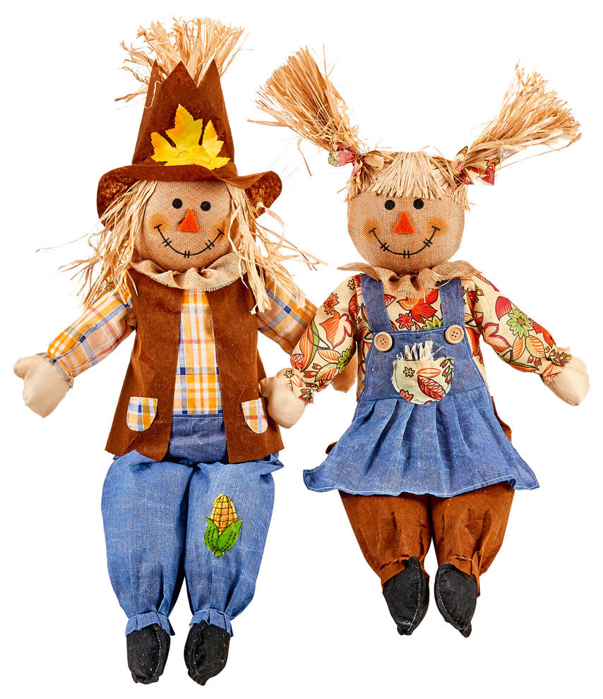 28" Sitting Scarecrow, Set Of 2