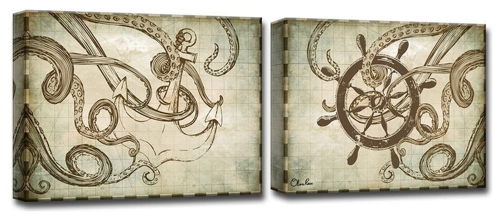 Ready2HangArt 'Sea Anchor & Ship' by Olivia Rose 2-PC Canvas Art Set, 20"x60"