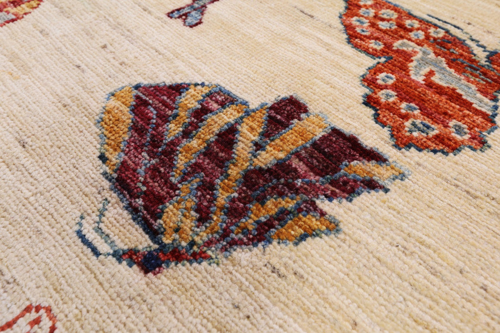 8' 0" X 9' 10" Butterflies Persian Gabbeh Handmade Wool Rug - Q12441