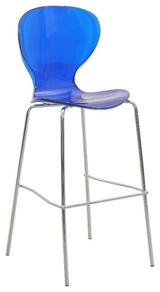 LeisureMod Oyster Plastic Barstool with Steel Frame in Chrome Finish Blue