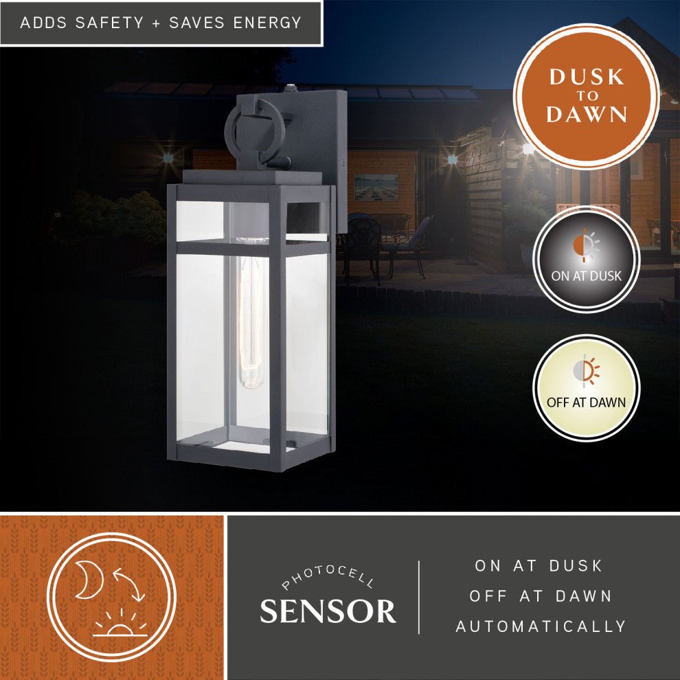 Hubbard 5-in W 1 Light Dusk to Dawn Black Outdoor Wall Lantern Clear Glass Shade