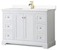48" Single Bath Vanity, White, White Cult. Marble Countertop, Sink, Gold Trim