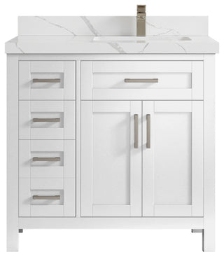 Cambridge 36 Right Offset Bath Vanity in White 2" Calacatta Laza