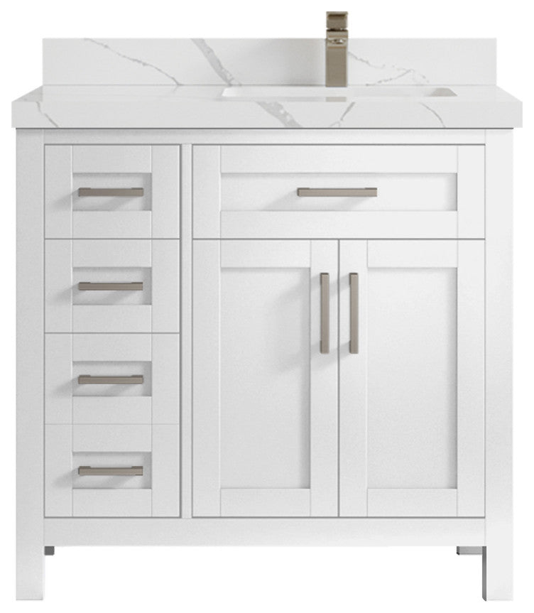 Cambridge 36 Right Offset Bath Vanity in White 2" Calacatta Laza