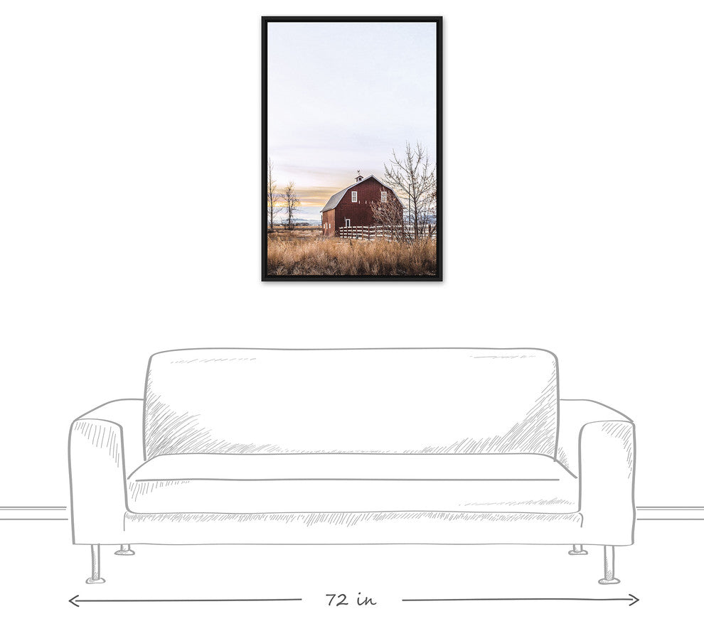 Rustic Barn Sunrise 24x36 Black Floating Framed Canvas
