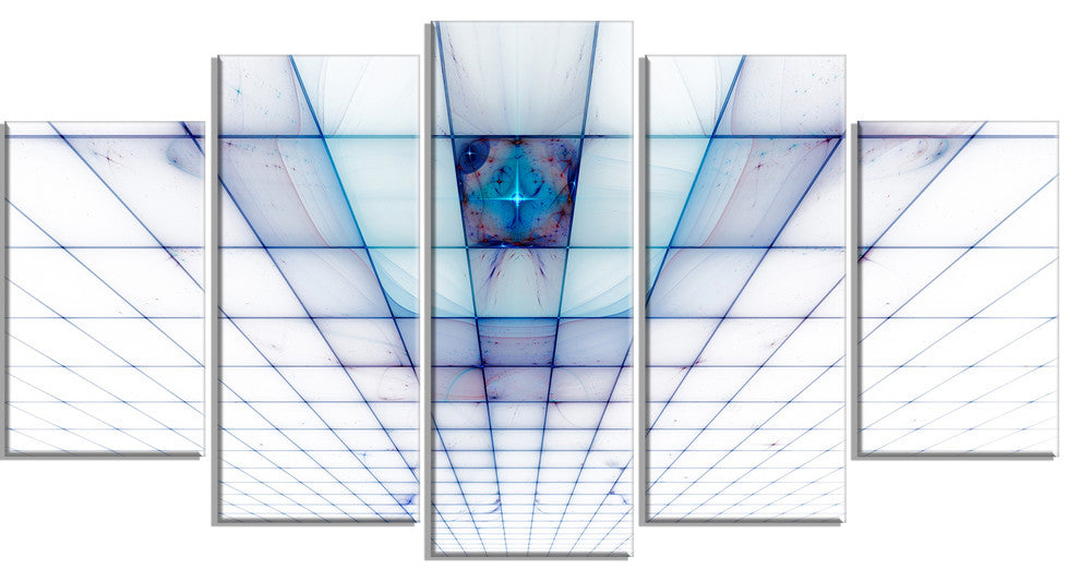 Light Blue Laser Protective Grids, Abstract Canvas Art Print, 60"x32", 5 Panels