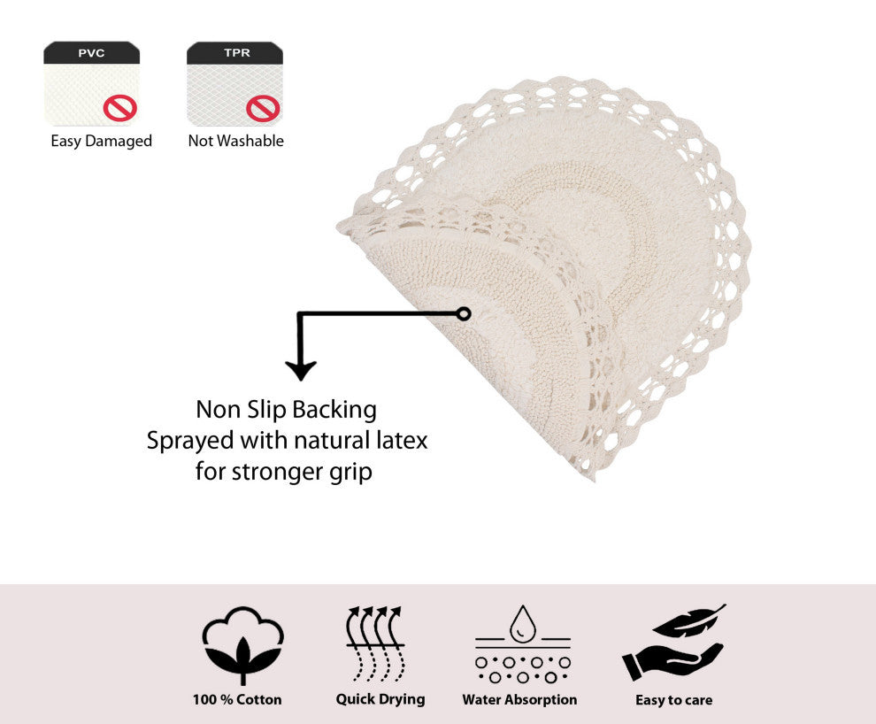 Hampton Crochet Reversible Bath Rug Set, 21x54 Runner, Ivory