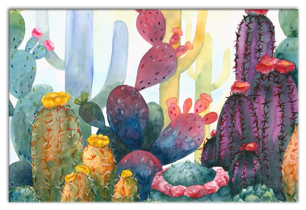 Colorful Blooming Cactus 12x18 Canvas Wall Art