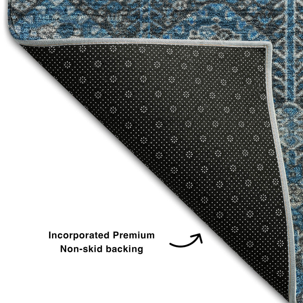 Premium Machine Washable Mayfield AMF574 Blue 9'' x 12'' Rug