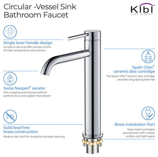 Circular Brass Single Handle Bathroom Faucet KBF1009, Chrome, With Drain