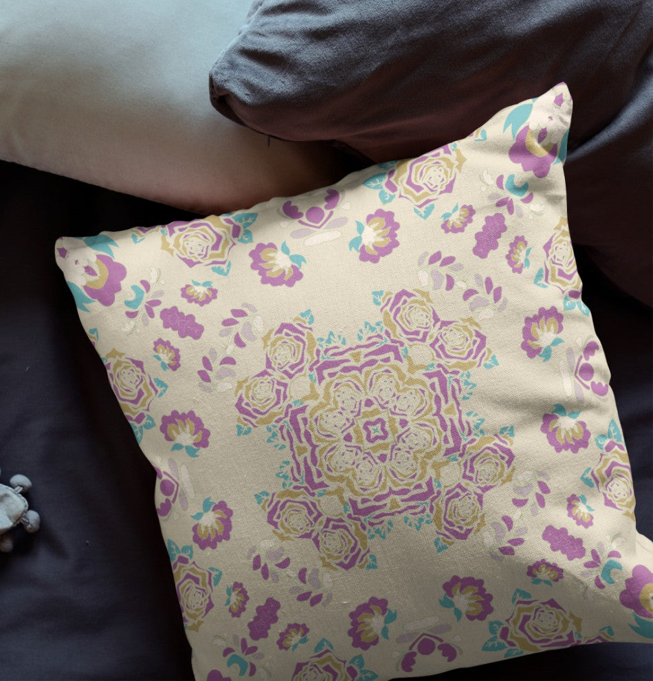 20" Purple Gold Wreath Indoor Outdoor Zippered Throw Pillow