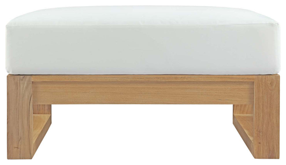 Ottoman Lounge Chair, White Natural, Teak Wood, Modern, Outdoor Hospitality