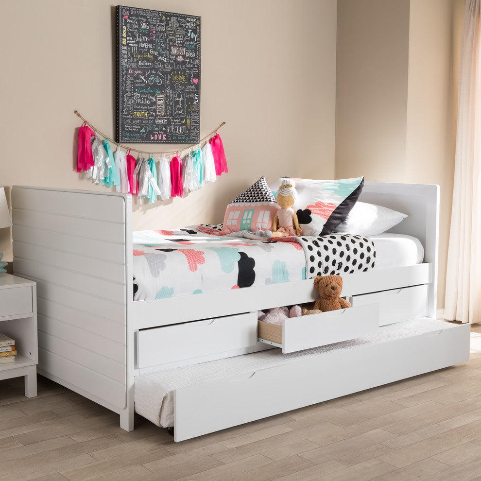 Linna Walnut Twin Daybed With Trundle, White