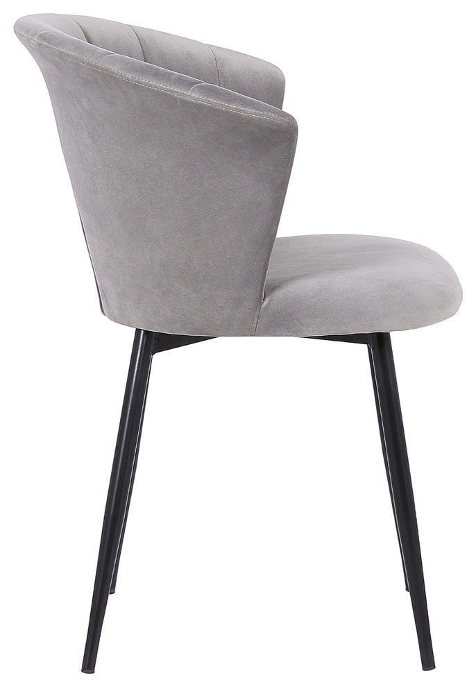 Lala Contemporary Dining Chair, Black Powder Coated and Gray Velvet