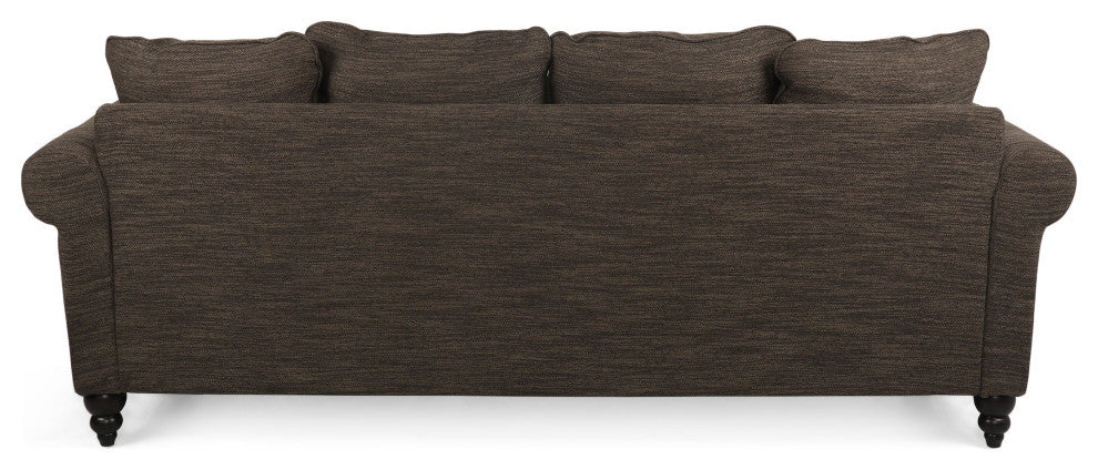 Bonny Fabric Pillowback 3-Seater Sofa With Nailhead Trim, Brown/Dark Brown