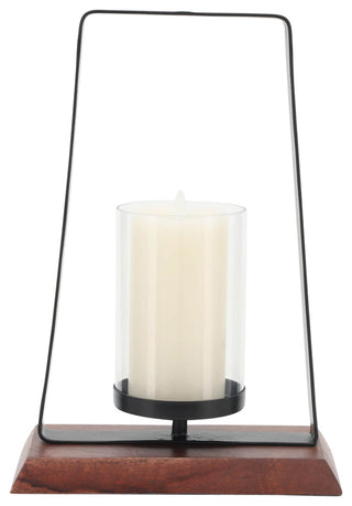 Metal, 14"H Hurricane, Wood Base, Black