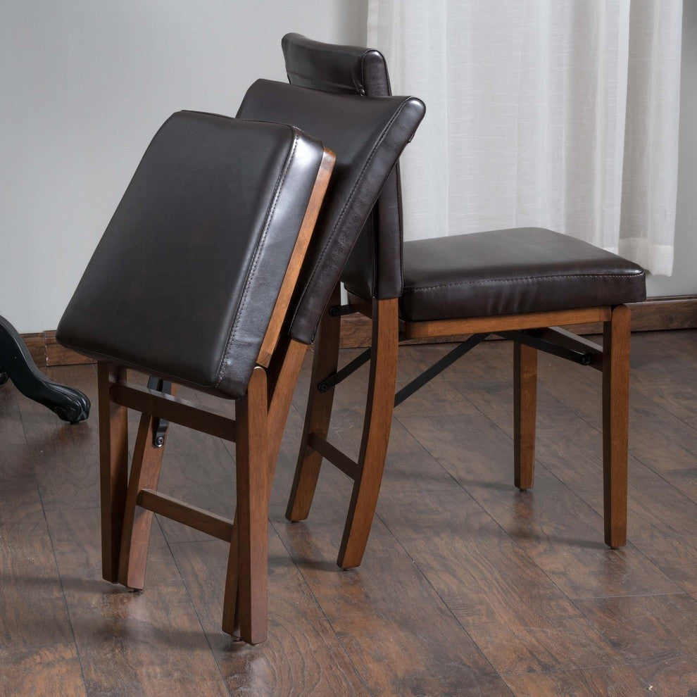 GDF Studio Rosalynn Brown Leather Folding Dining Chairs, Set of 2