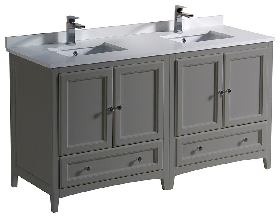 Oxford Double Sink Bathroom Cabinets With Top and Sinks, Gray, 60"