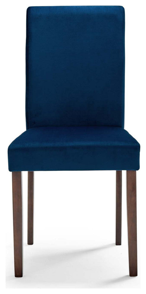 Side Dining Chair and Table Set, Velvet, Drak Brown Blue Navy, Modern, Bistro