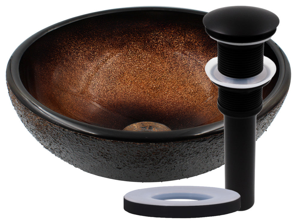 Novatto Sanguinello Mini Glass Vessel Bathroom Sink Set, Matte Black