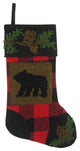 Plaid Christmas Stocking With Rug Hooked Bear
