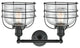 2-Light Large Bell Cage 18" Bath Fixture, Matte Black, Glass: Seedy