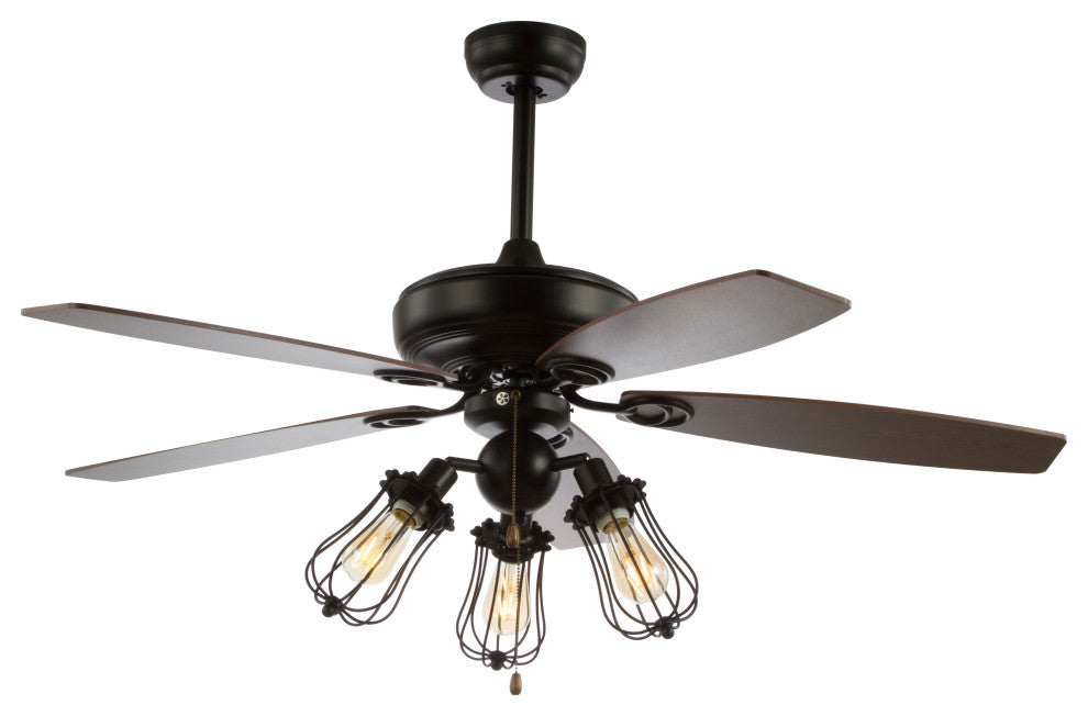 Lucas 52" Caged 3-Light Metal and Wood LED Ceiling Fan, Black