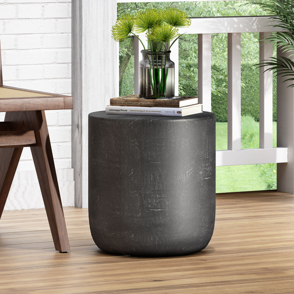 Akin Outdoor Lightweight Concrete Side Table, Matte Black