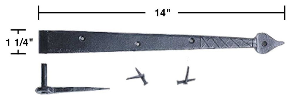 Spear Diamond Etch Pintle Door Strap Hinge Iron 16" Pack of 4